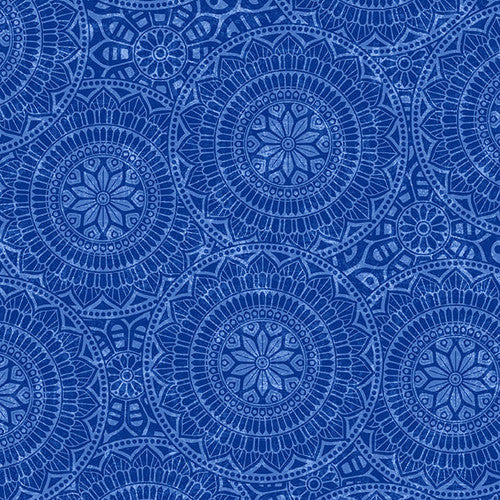 Vespa Blue Tossed Mandalas 118" Wideback #7637-77